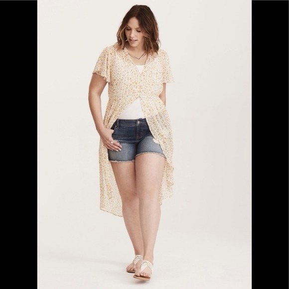 torrid Tops - Torrid Top Floral Blouse Kimono Women's 3 White Yellow Maxi Top Hi Lo Top